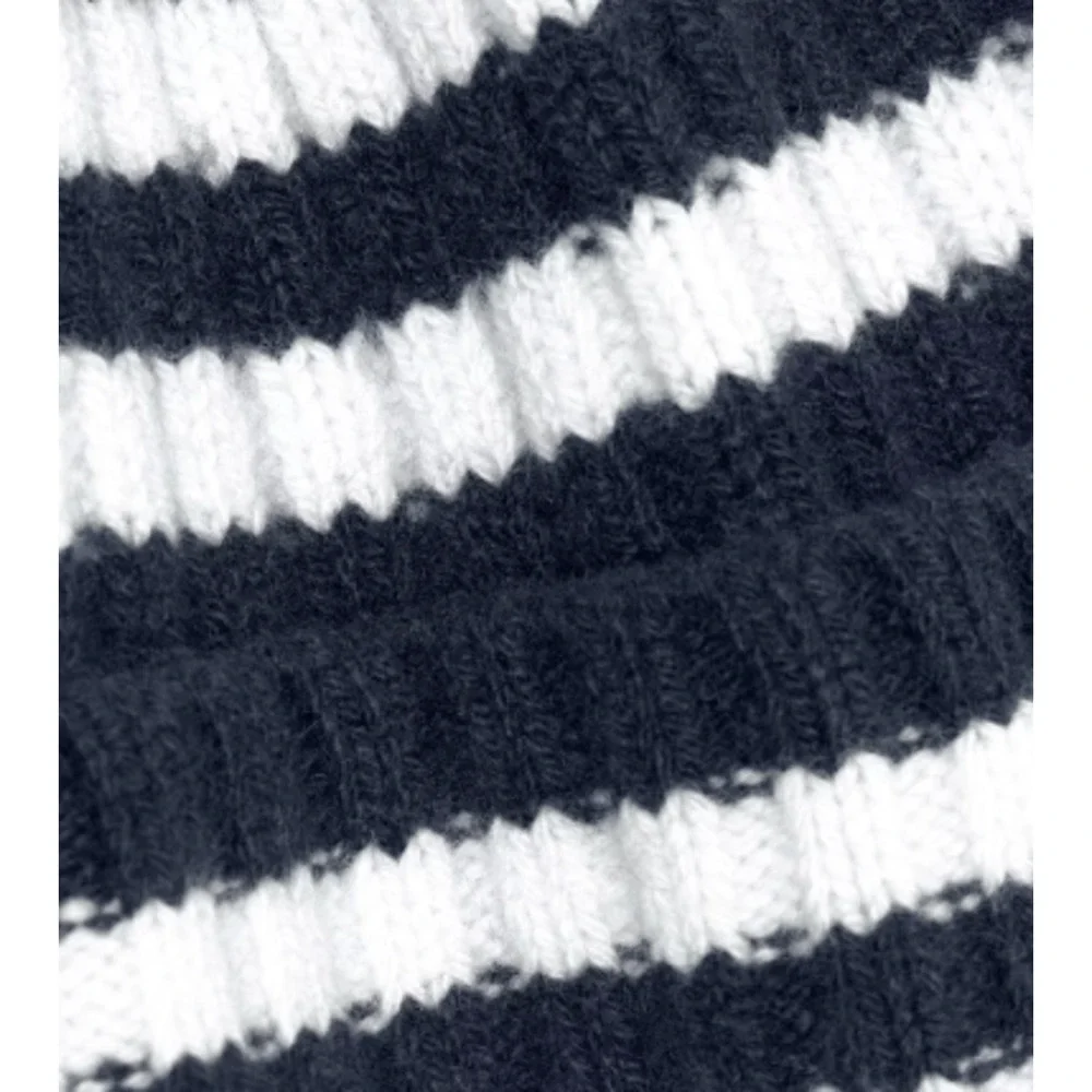 NWT Everlane Unisex The Cashmere Wool Beanie Hat Navy Cream Striped One Size